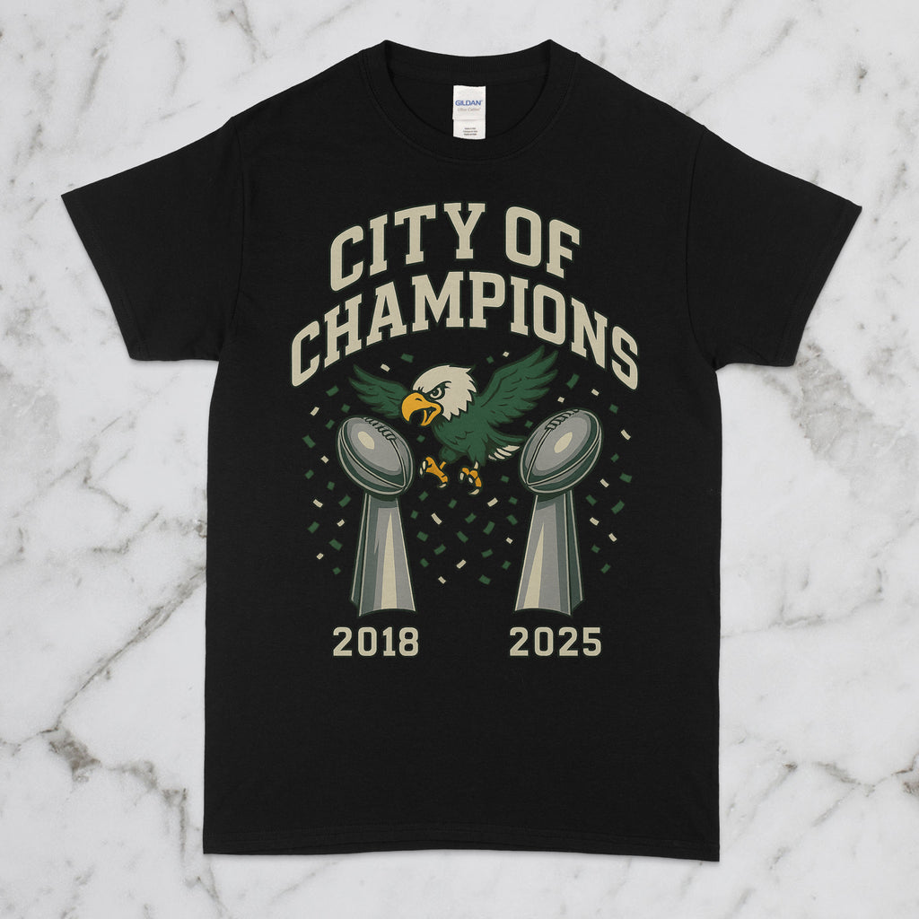 City of Champions Double Trophy T-Shirt - 2018 & 2025