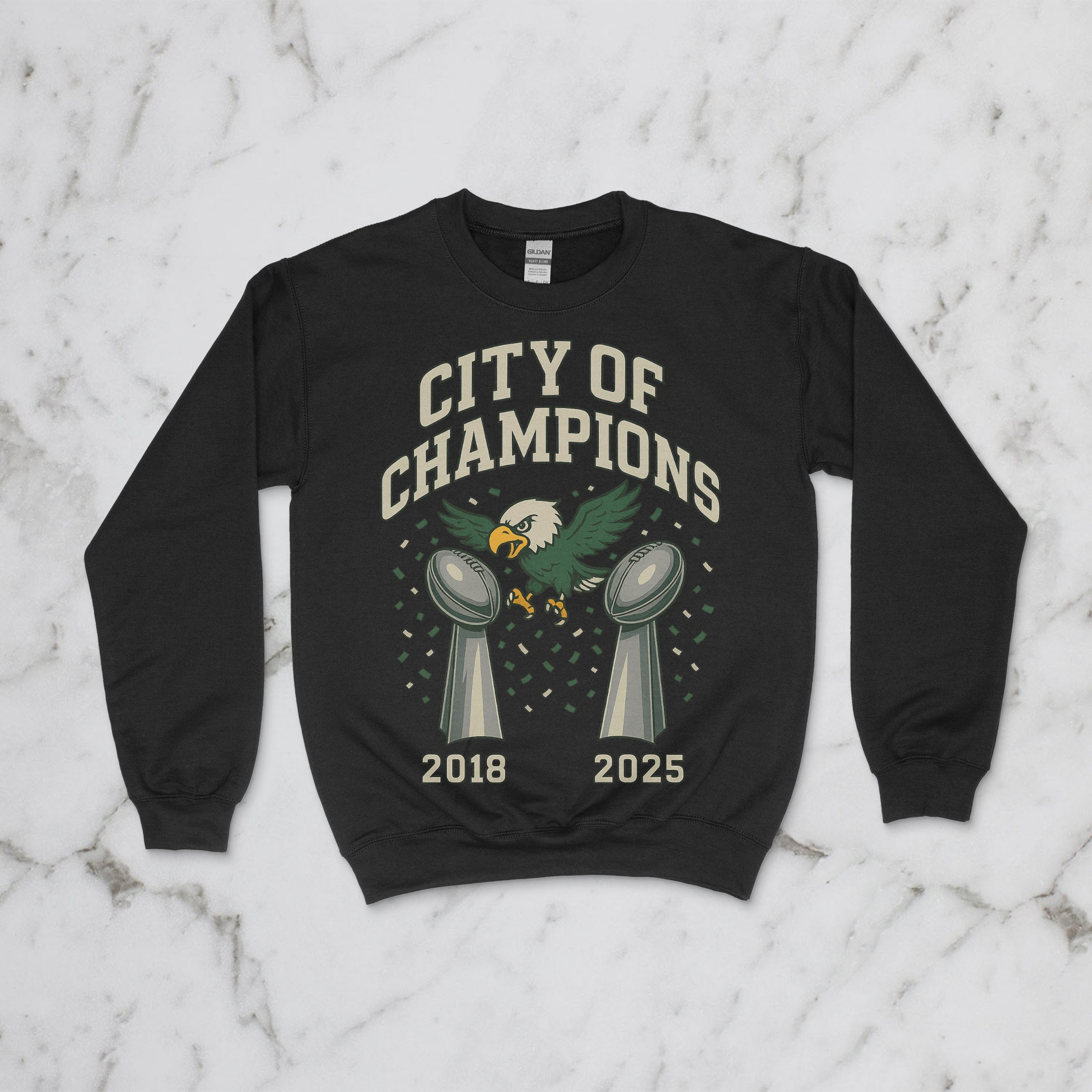City of Champions Crewneck – Philly Football Edition (2018 & 2025 Trophies)