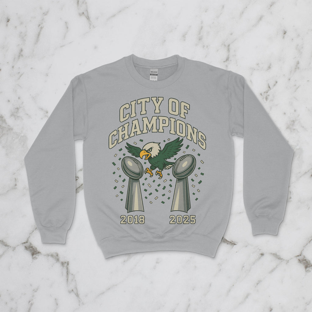 City of Champions Crewneck – Philly Football Edition (2018 & 2025 Trophies)