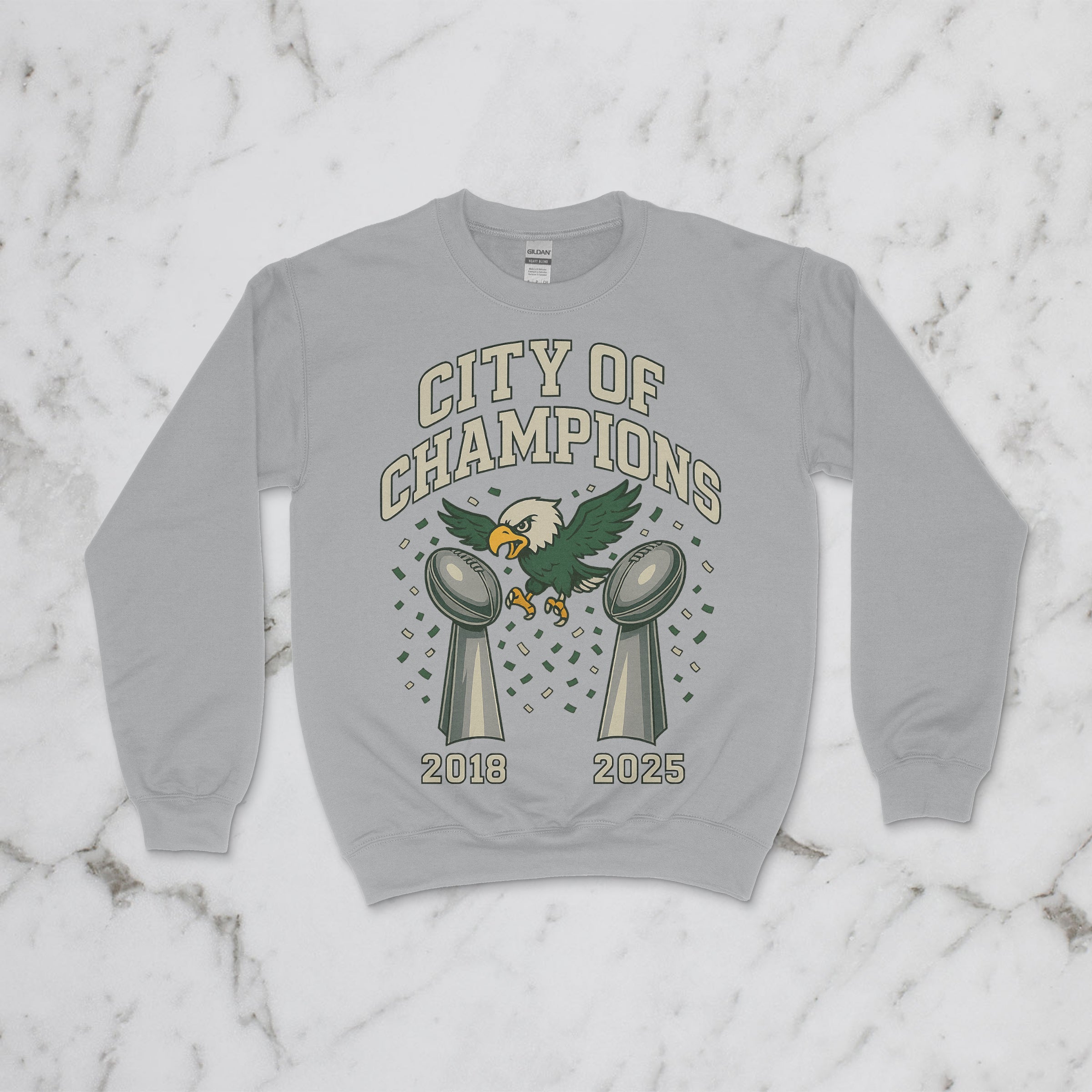 City of Champions Crewneck – Philly Football Edition (2018 & 2025 Trophies)