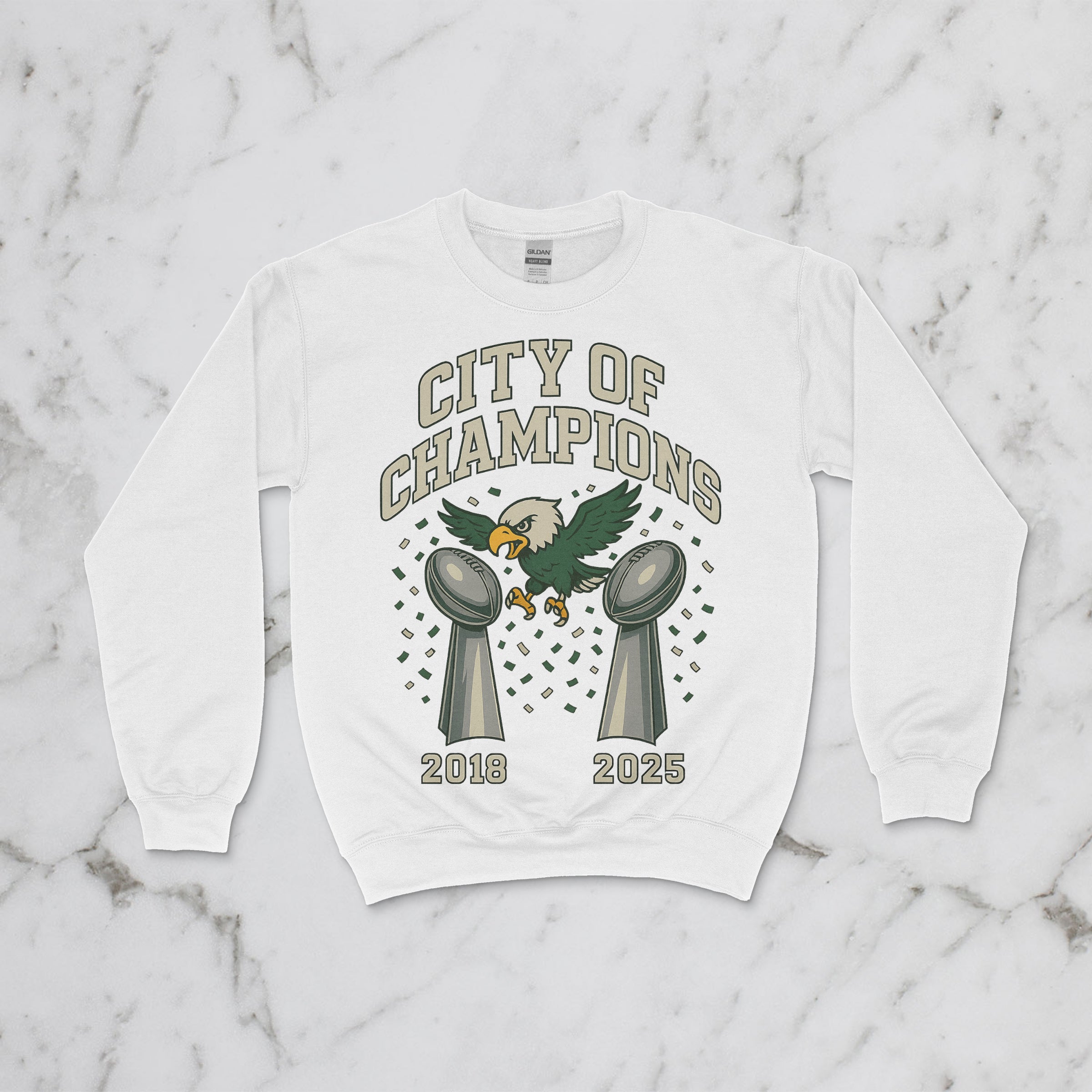 City of Champions Crewneck – Philly Football Edition (2018 & 2025 Trophies)